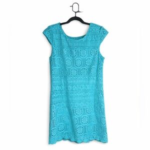 Xhilaration Women's Teal Lace Overlay Sise Large Cap-Sleeve Dress Size Large